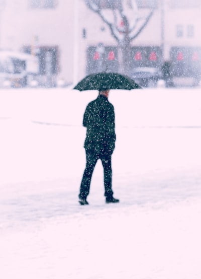 A man with an umbrella waking in a snowstorm - You can't control the environment